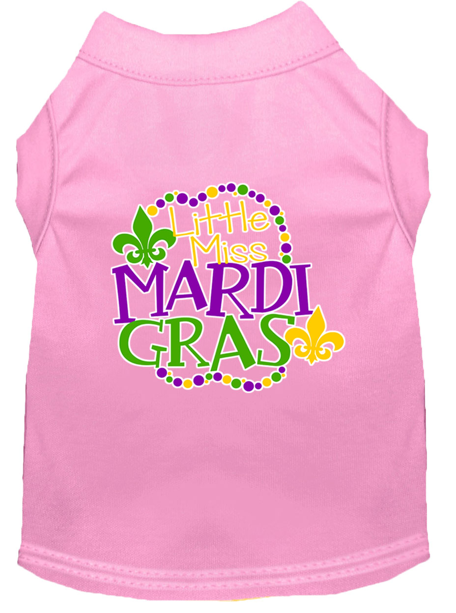 Miss Mardi Gras Screen Print Mardi Gras Dog Shirt Light Pink Lg